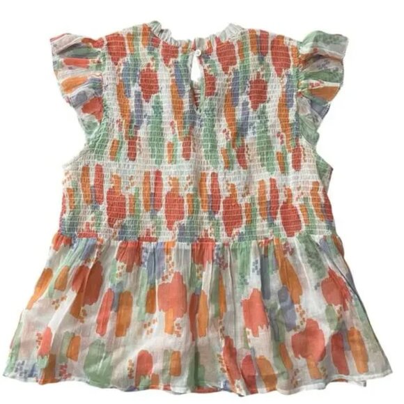 Anthropologie (THML) smocked flutter sleeve pastel print babydoll top, M - Picture 2 of 2